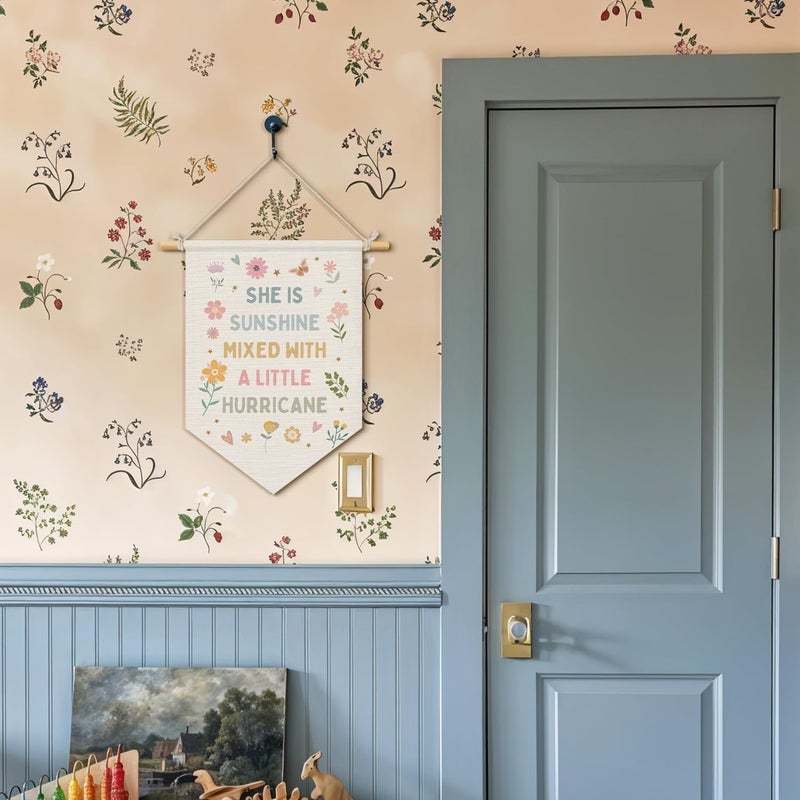 Wheatwin Baby Girl Nursery Decor, Girls Room Wall Hanging Pennant Flag Banner, Pastel Floral Wall Decor Gifts for Girls Toddler Room Playroom 15x11 Inch - Image 2